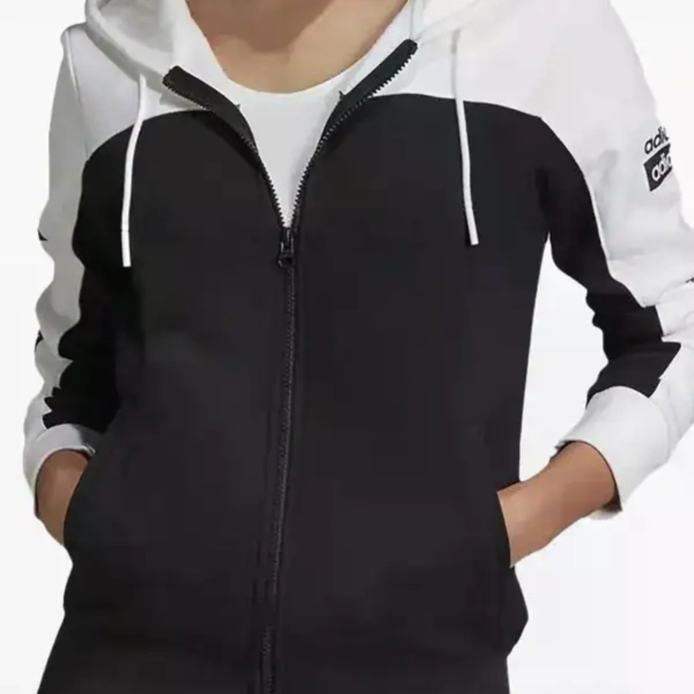 adidas Black and White Full-Zip Hooded Jacket